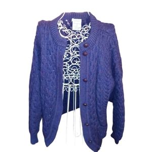Vintage Cladyknit Blue Donegal Fisherman Cardigan Sweater size Small (oversized)